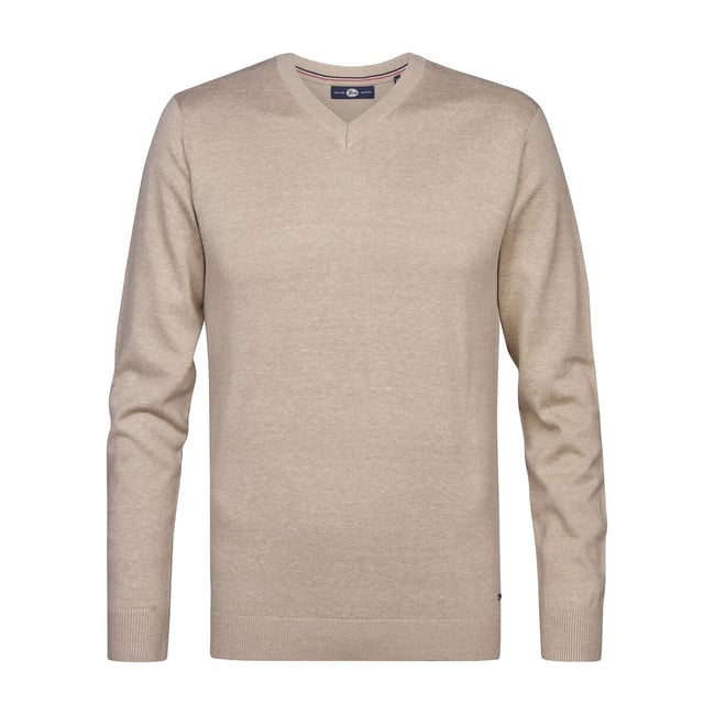 Pull col V  beige clair <span itemprop=