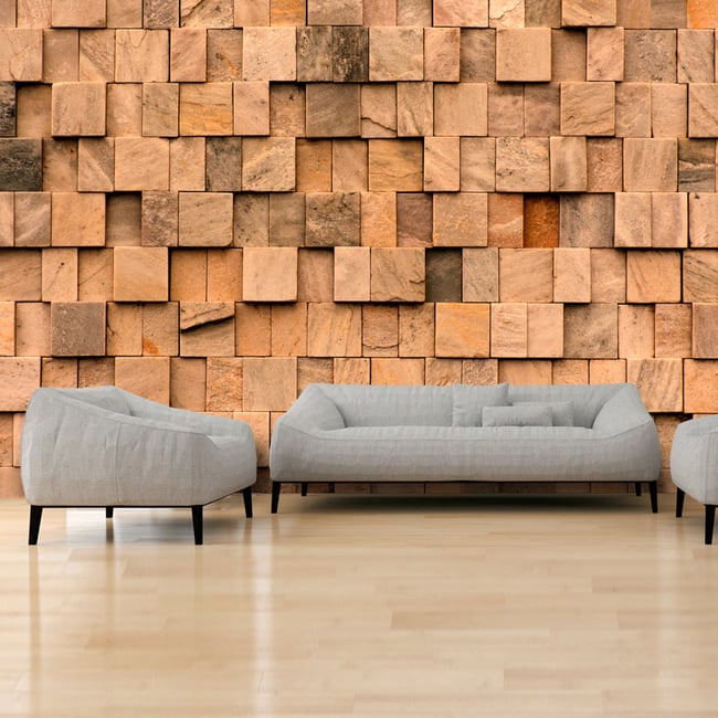 Papier peint intissé panoramique Stone Jigsaw Couleur beige <span itemprop=