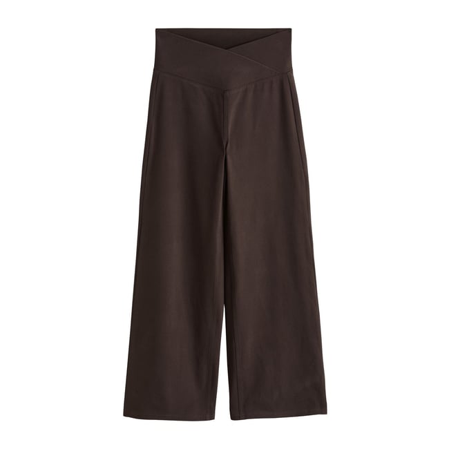Pantalon large en jersey effet jean taille portefeuille marron chocolat <span itemprop=