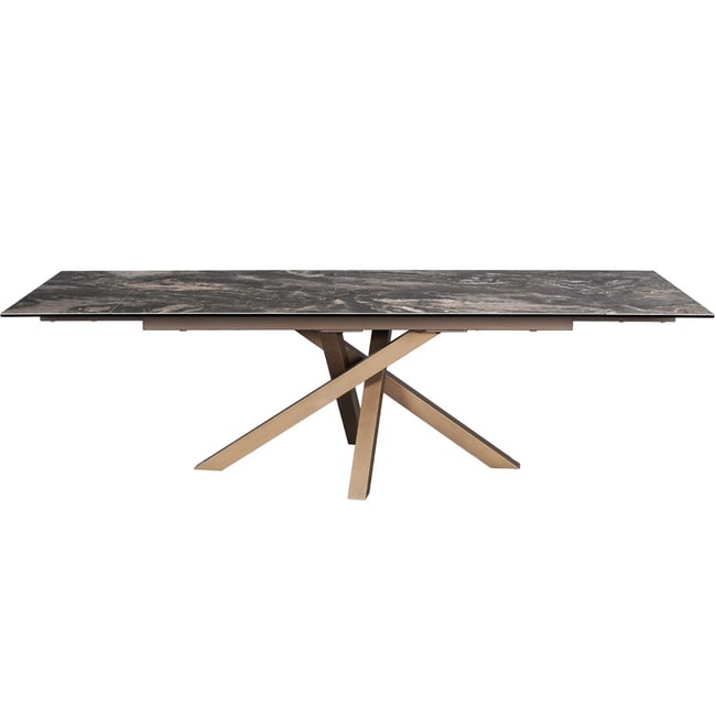 Table à manger extensible 8/10 couverts en céramique effet Marbre - MOLINA Couleur marbre brun emperador <span itemprop=