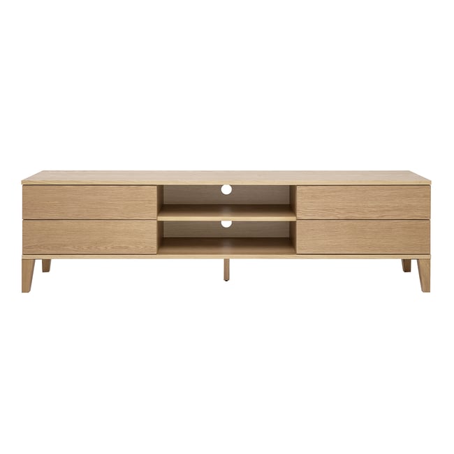 Meuble TV scandinave bois clair chêne 4 tiroirs L180 cm FREDDY Couleur naturel <span itemprop=