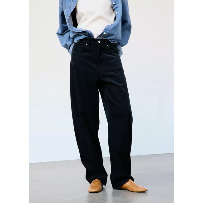 Pantalon ballon en velours côtelé bleu nuit <span itemprop=