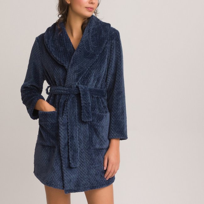 Robe de chambre en maille polaire embossée vert émeraude <span itemprop=