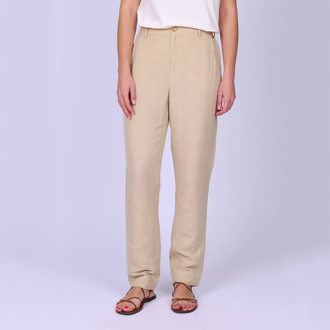 Pantalon lin et viscose George beige <span itemprop=