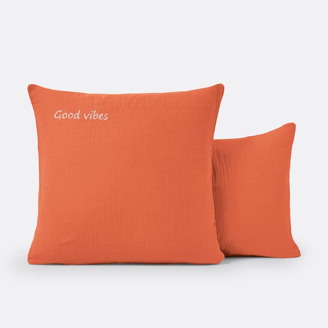 Taie d'oreiller personnalisée gaze de coton, Kumla  orange <span itemprop=