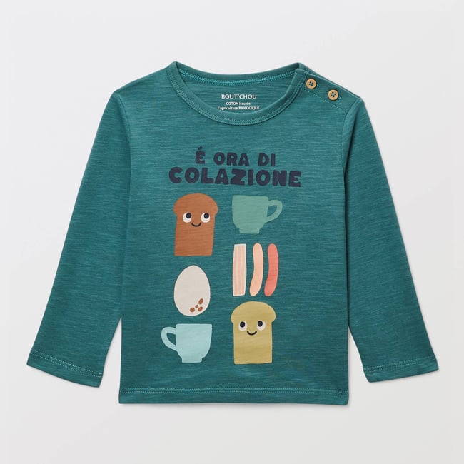 T-shirt manches longues imprimé en coton BIO GOTS sage <span itemprop=
