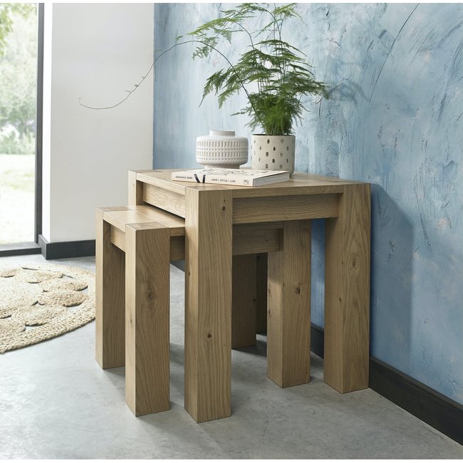 Lot de 2 tables gigognes de salon design moderne bois ALTA Couleur bois naturel <span itemprop=