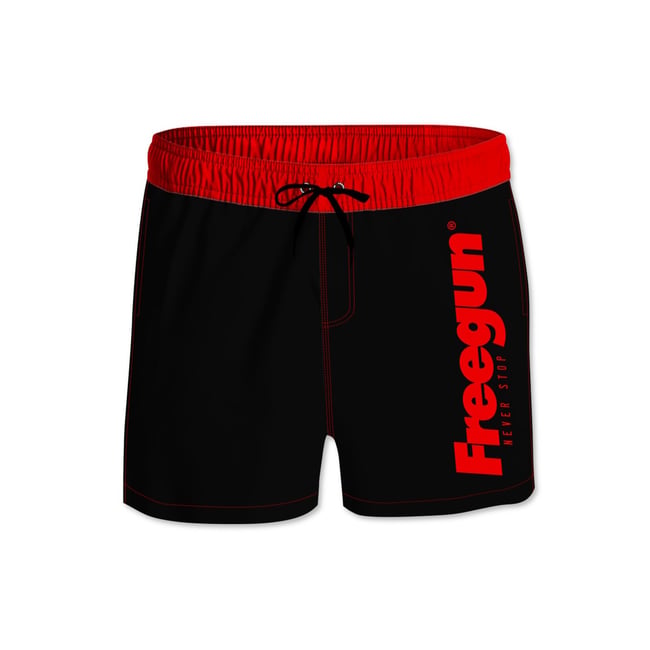 Short de bain Court ceinture élastique et colorée noir/rouge <span itemprop=