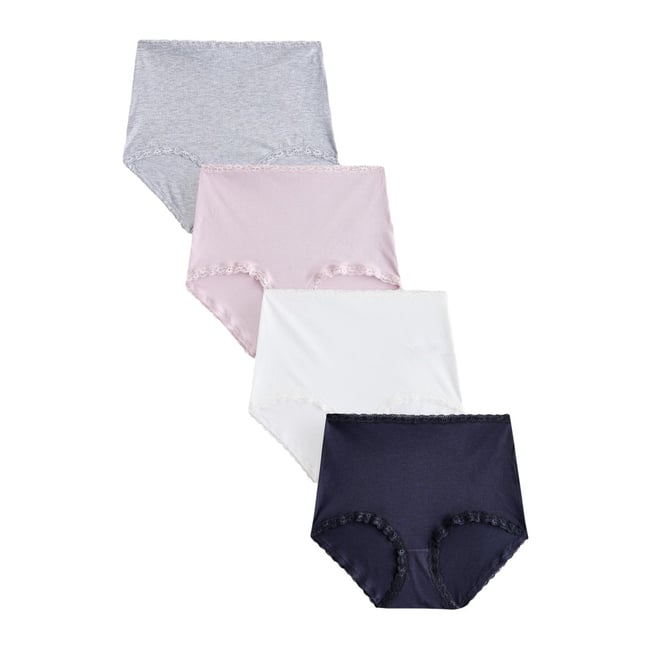 Culotte de bikini en coton/dentelle, lot 4 gris/rose/crème <span itemprop=