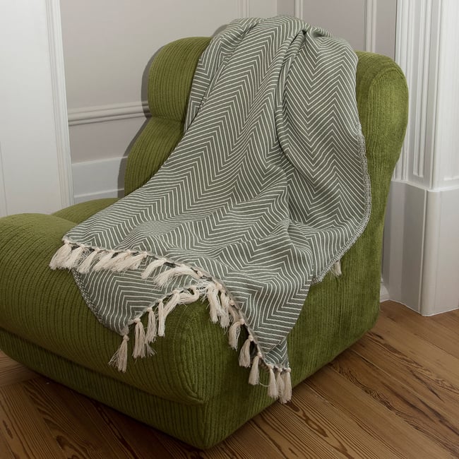 Plaid coton AMSTERDAM vert olive <span itemprop=