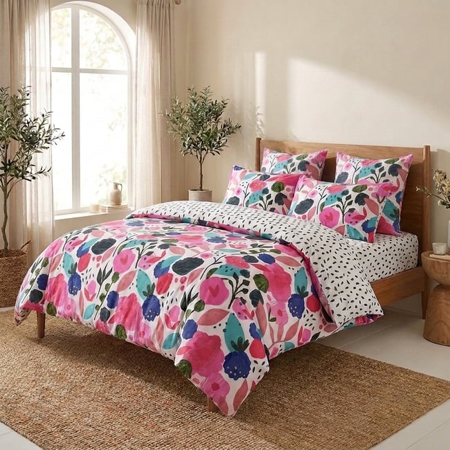 Parure de lit en Percale de Coton Floral Collage - KATE MERRITT blanc <span itemprop=