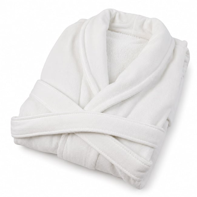 Peignoir mixte coton éponge velours DELUX blanc <span itemprop=
