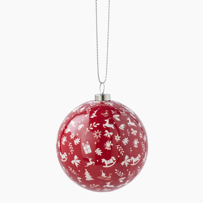 Boule décors de Noël, 7cm, en papier Couleur rouge <span itemprop=
