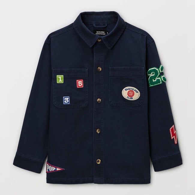 Veste worker color block en coton marine <span itemprop=