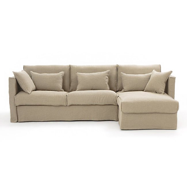 Canapé angle conv. lin épais stonewashed, Camille Couleur naturel <span itemprop=