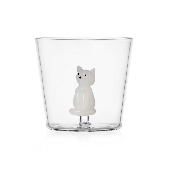 Verre à eau chat  TABBY CAT white cat Couleur blanc <span itemprop=