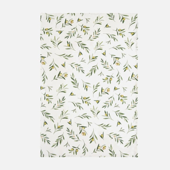 Torchon imprimé en coton et lin OLIVES vert <span itemprop=