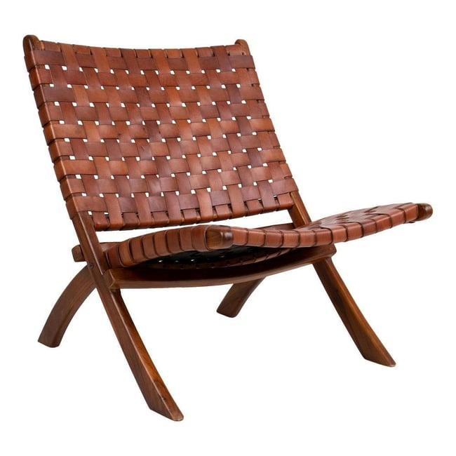 Fauteuil pilant en cuir tressé MENDOZA Couleur marron <span itemprop=