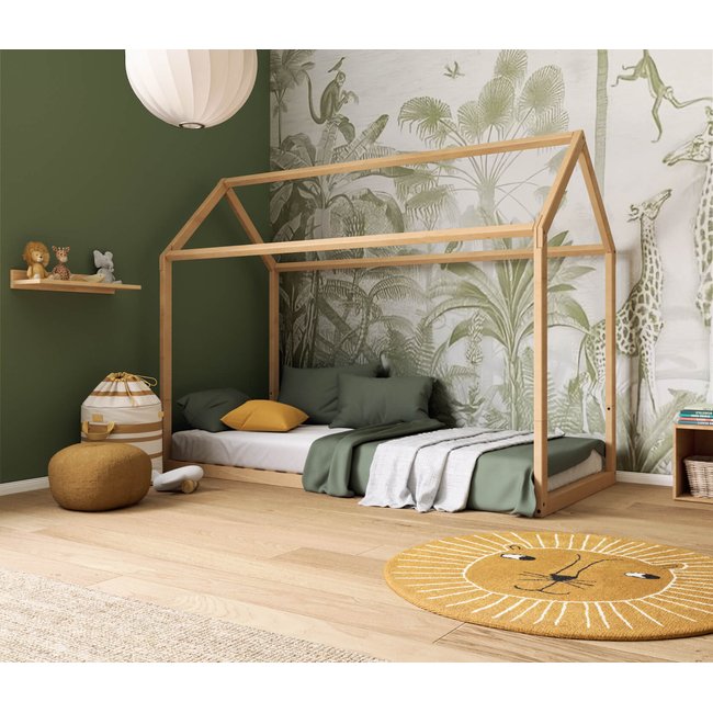 Lit cabane en bois massif JAVA Couleur beige <span itemprop=