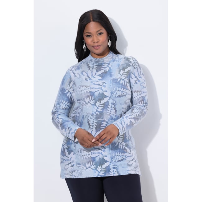 Pull à col montant et manches longues, strass marine foncé <span itemprop=