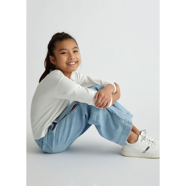 Jean évasé à taille haute denim clair <span itemprop=