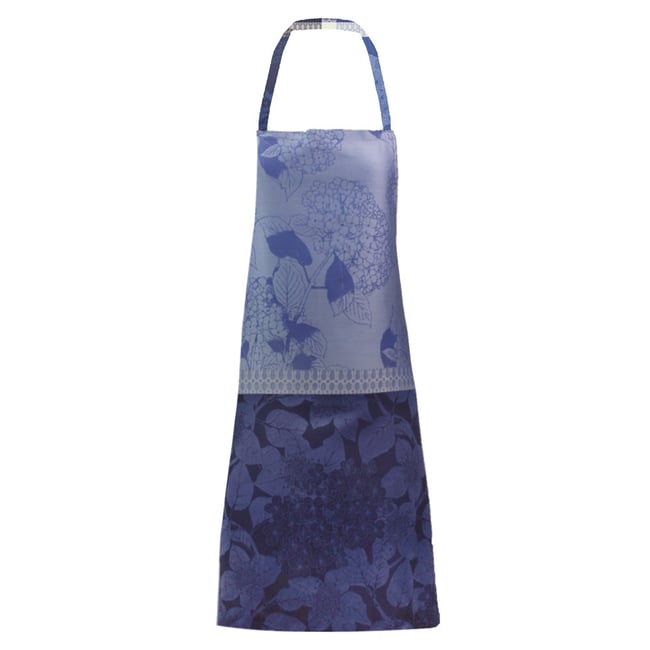 Tablier pur coton bio antitache HORTENSIAS bleu <span itemprop=