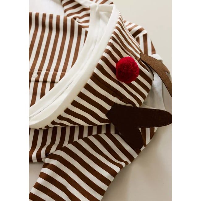 Bonnet en coton à rayures avec renne blanc cassé <span itemprop=