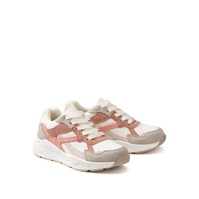 Baskets à lacets ecru/rose <span itemprop=