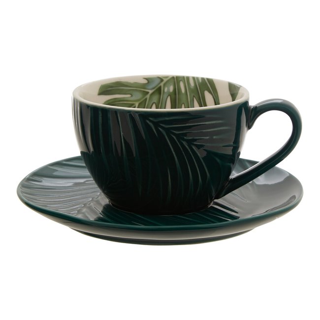 Bali Dark Green Teacup & Saucer, green, SO'HOME