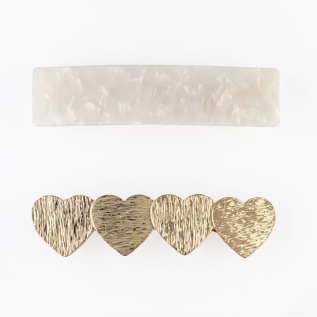 Set de 2 pinces rectangulaires et cœurs ivoire <span itemprop=