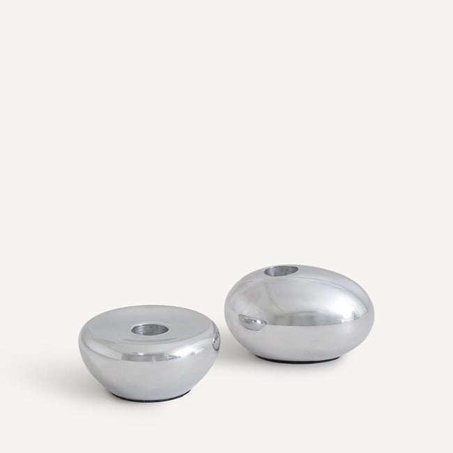 Lot de 2 bougeoirs galet chromé, AUDRY Couleur chrome <span itemprop=