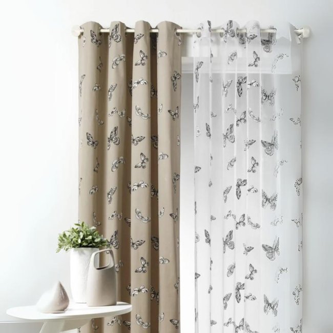 Voilage avec imprimé papillons nature blanc <span itemprop=