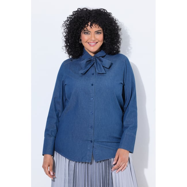 Chemisier en jean avec lavallière jean bleu moyen <span itemprop=