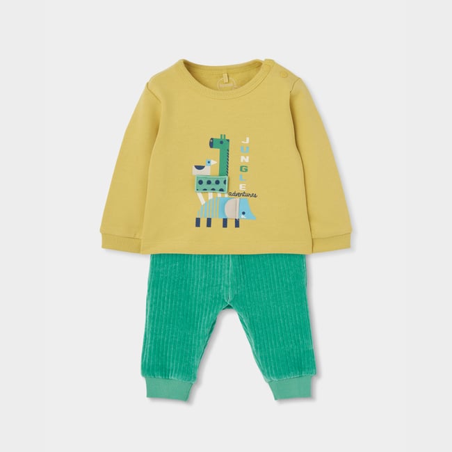 Ensemble bébé garçon maille imprimé jungle jaune <span itemprop=