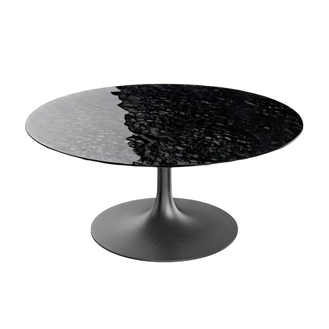 Table basse ronde verre ondulé noir, pied tulipe LIGURIE Couleur noir <span itemprop=