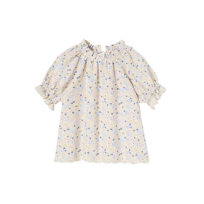 Blouse à fleurs détails en broderie anglaise écru <span itemprop=