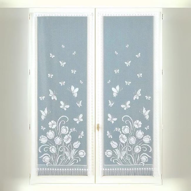 Paire de Petits voilages Frangés et Dentellés blanc <span itemprop=