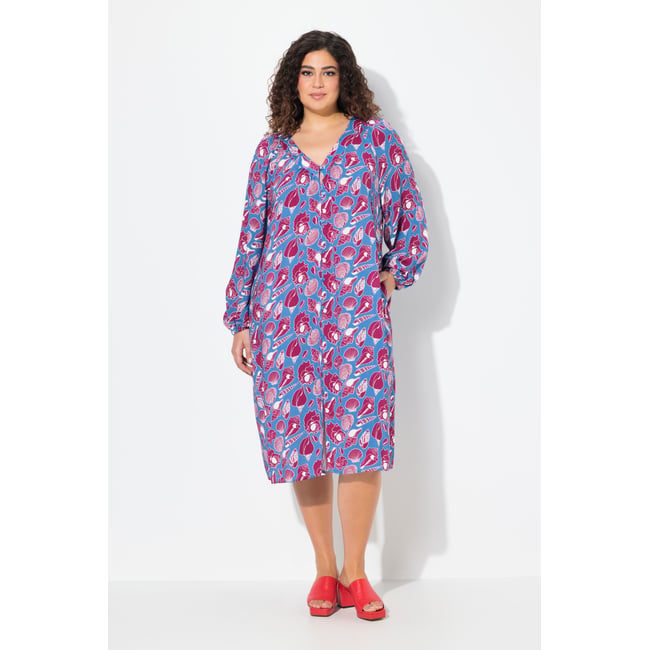 Robe midi oversize. Motif coquillages. bleu pétrole <span itemprop=