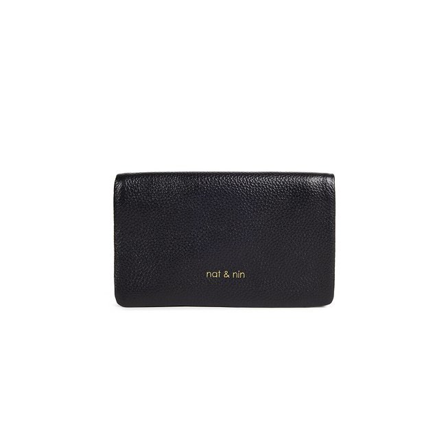 Portemonnaie Winnie mit Reissverschluss, Leder schwarz <span itemprop=
