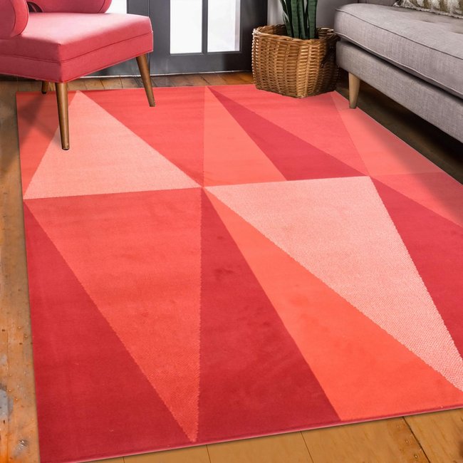 Tapis salon et chambre tissé motif géométrique LYN49 BIGTRI Couleur rouge <span itemprop=