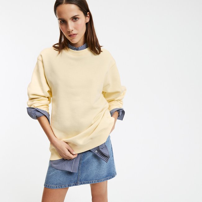 Sweat col rond volume ample jaune pastel <span itemprop=