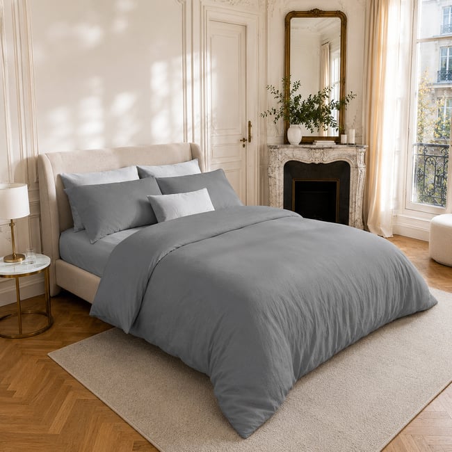 Parure housse de couette en coton lavé unie, DRIFT - C DESIGN HOME TEXTILE