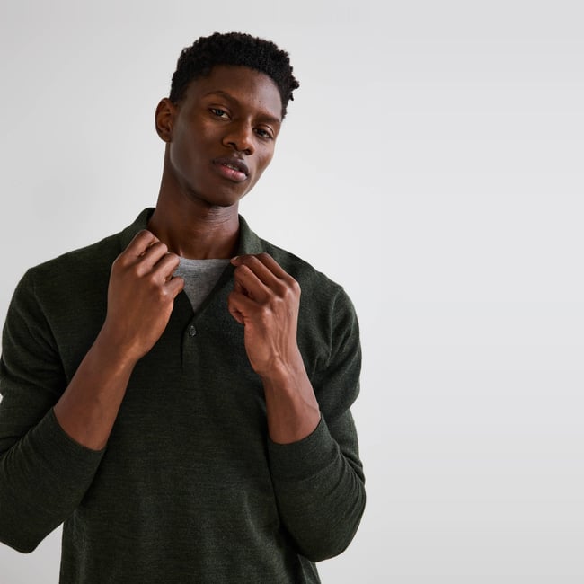 Pull col polo en laine mérinos - MONOPRIX