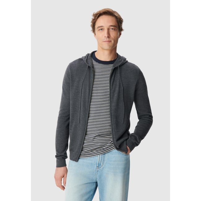 Cardigan à capuche tricot 100% laine gris foncé <span itemprop=