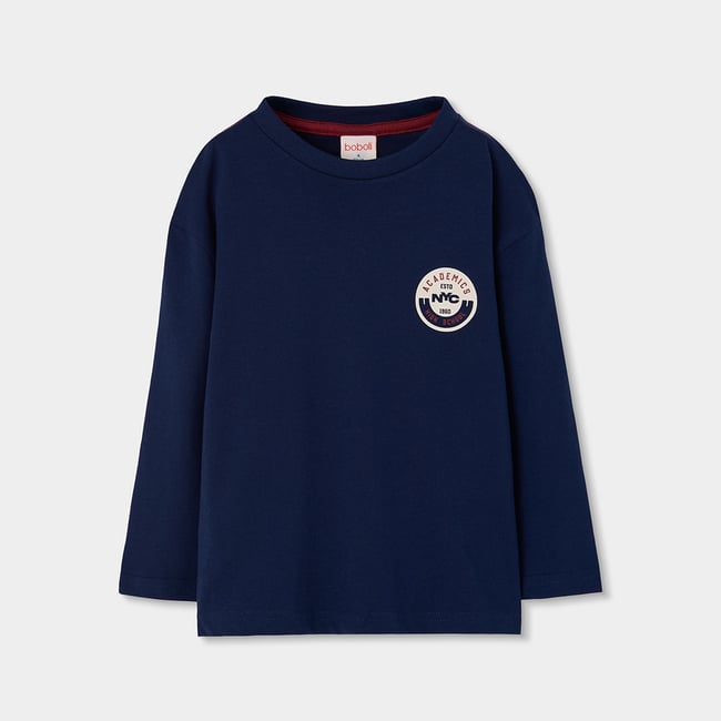T-shirt en maille garçon avec patch NYC bleu <span itemprop=