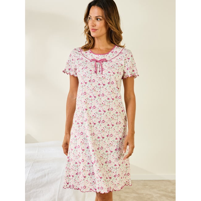 Chemise de nuit en coton imprimé rose <span itemprop=