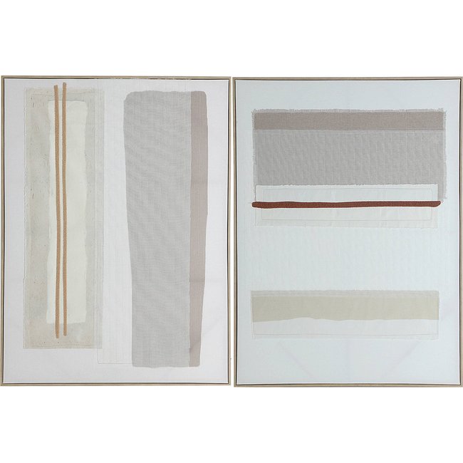 Tableau mural abstrait contemporain sur toile Couleur marron chaud et lin blanc <span itemprop=