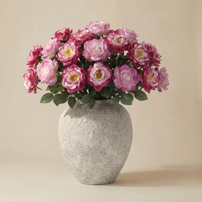 Bouquet de 24 tiges de roses artificiel H64 Couleur rose <span itemprop=