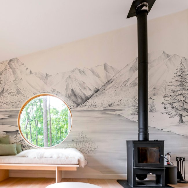 Papier peint Le lac de montagne, Beige 525 x 250cm - ACTE DECO