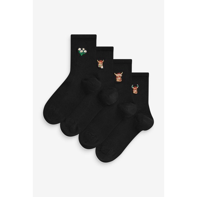 Socquettes à motif, lot de 4 noir <span itemprop=
